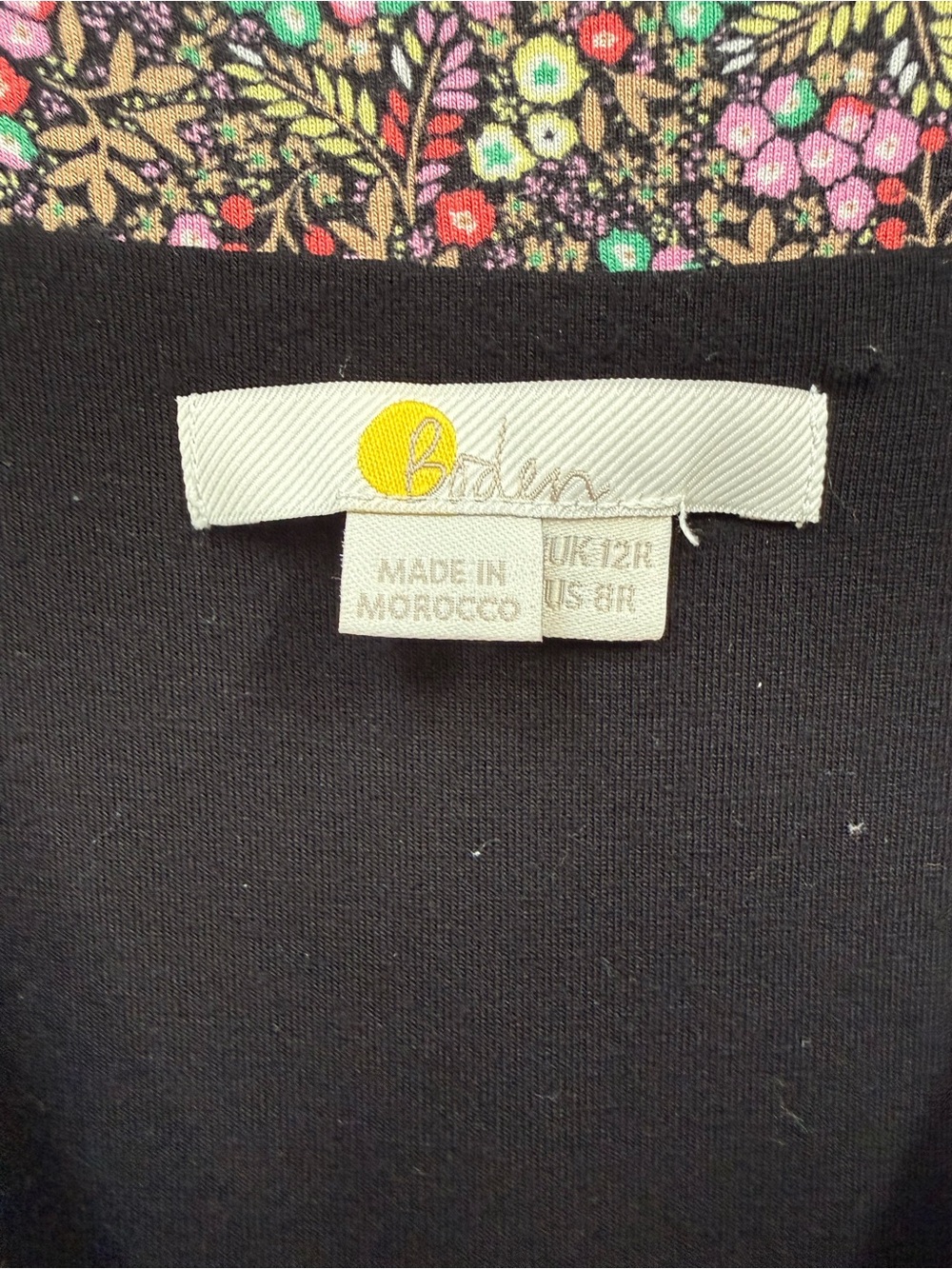 Boden Short Puff Sleeve Eva Jersey Midi A-line in Black w Floral Trim Size 12R - Picture 6 of 6